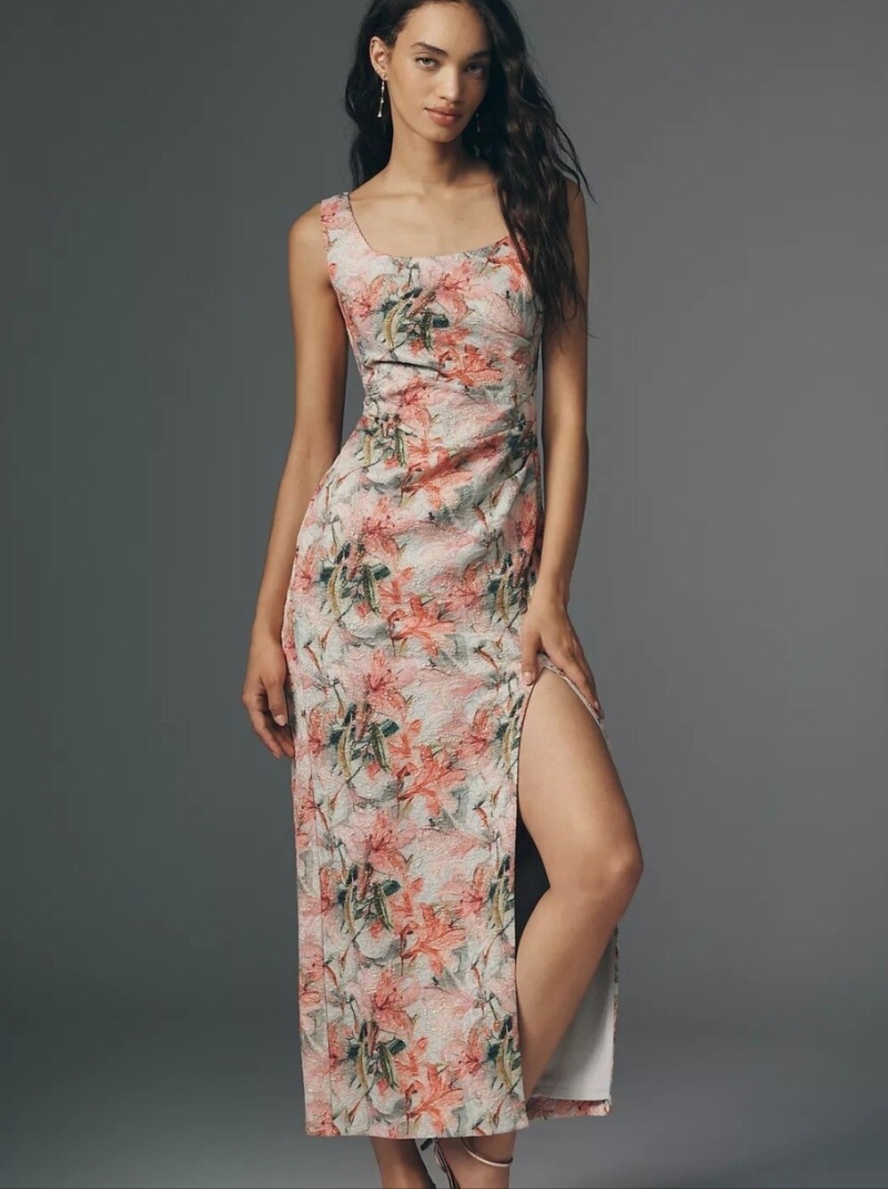 Adrianna Papell Floral Sleeveless Metallic Maxi Gown Size 12P NWT $229 Romantic